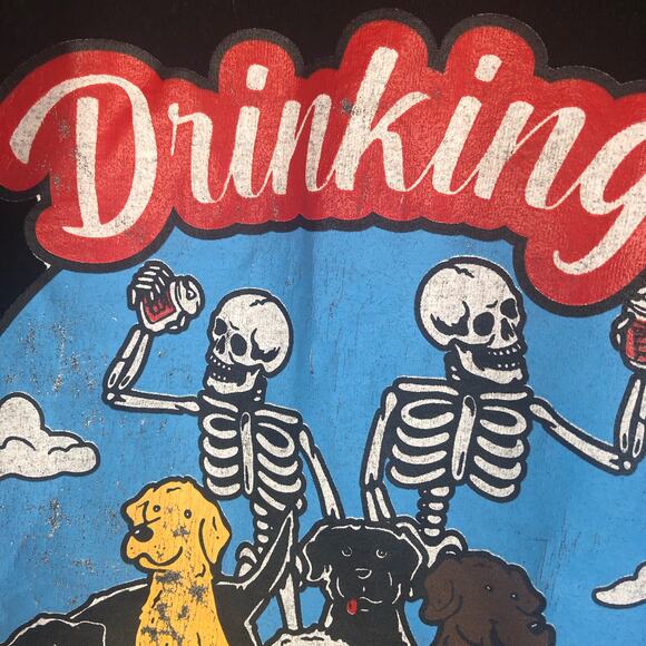 Linda Finegold ALF Live Forever Drinking Buddies Skeletons & Dogs Graphic Shirt - Picture 6 of 8